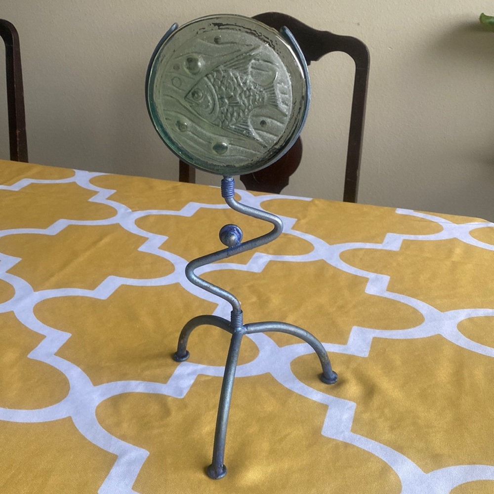 Artistic Glass Candle holder with unique fish design purchased at art festival